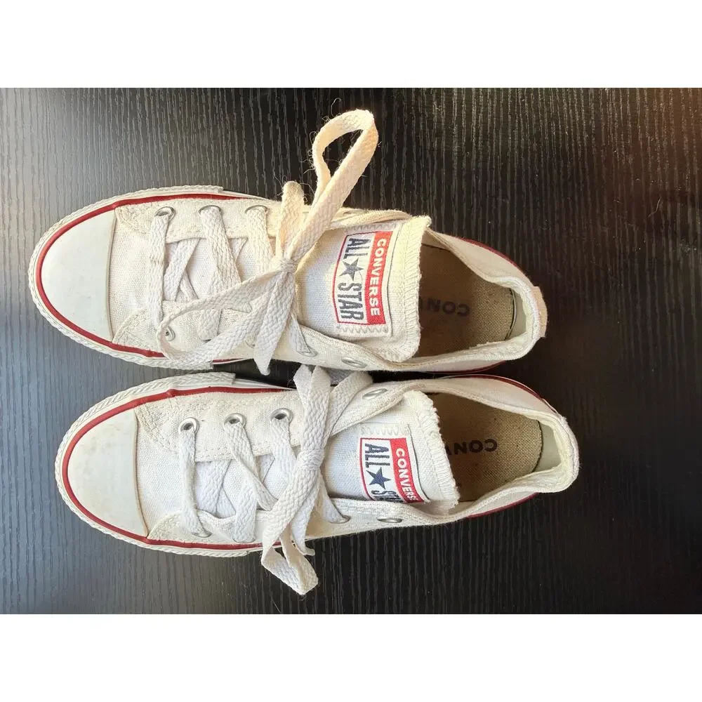 Converse All Star Low Top Sneakers Youth Size 1.5 White Canvas Lace Up Shoes